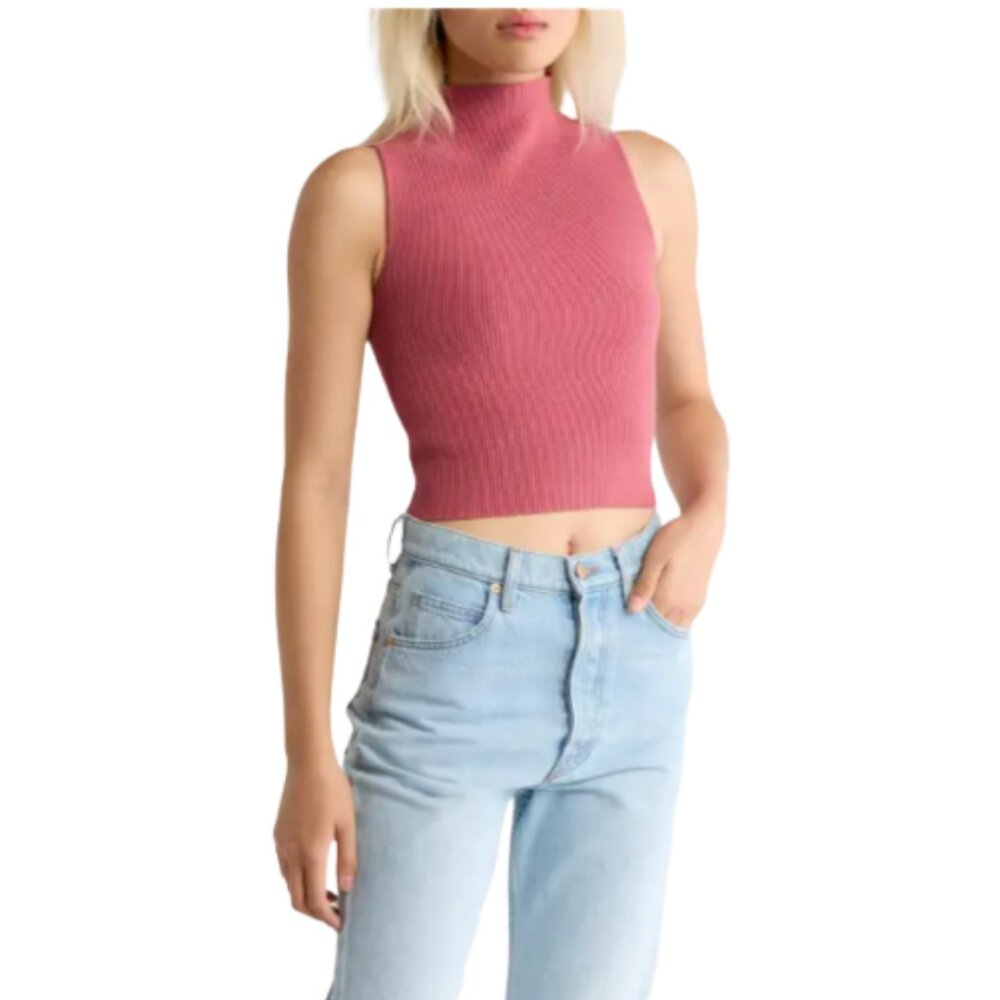 Abound Compact Ribbed Mock Neck Sleeveless Sweater in Mauve